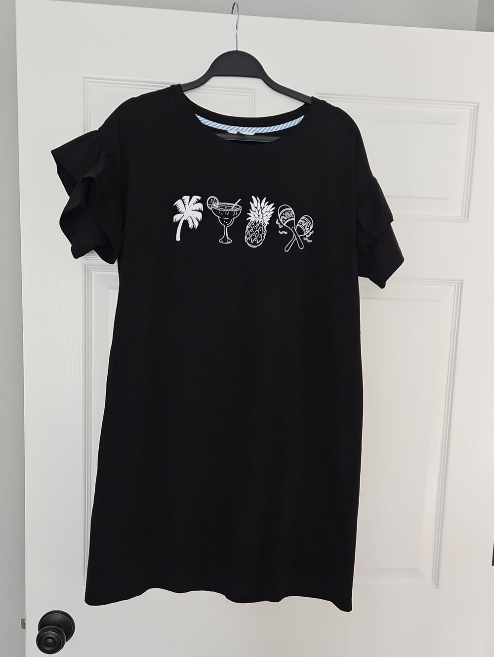 crown & ivy Black Swim Coverup with White Tropical Icons
